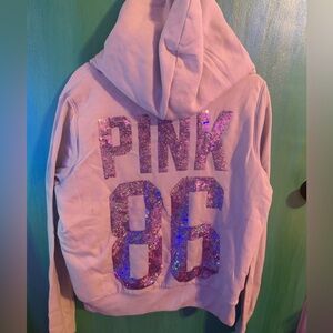 PINK Victoria's Secret Womans Hoodie Vintage 1990’s Sequin Logo Fleece Lined L